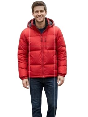 "GAP" Mens Red Down Puffer Jacket Hooded Water Resistant Fleece Lined Small S